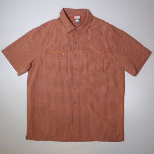 Nike ACG Mens Large L Short Sleeve Shirt Orange Copper Plaid Vented Pockets